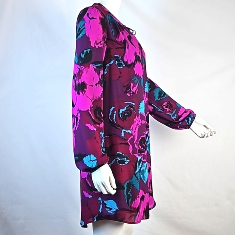 Charles Henry  Multi-Color Jewel Tone Floral Print Long Sleeve Shift Dress - Picture 8 of 16